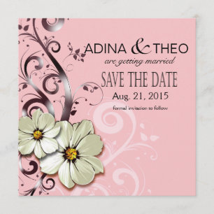 Utsmyckad Blommig Flourish Save the Date   rosa Inbjudningar