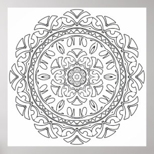 Utsmyckad Blommig Mandala Färgsida Dekorativ Konst Poster