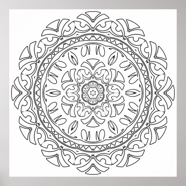 Utsmyckad Blommig Mandala Färgsida Dekorativ Konst Poster (Framsidan)