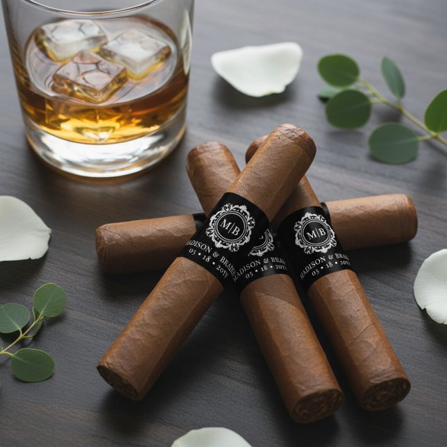 Utsmyckad blommonogram för bröllopscigarrbandsetik returadress etikett (Skapare uppladdad)