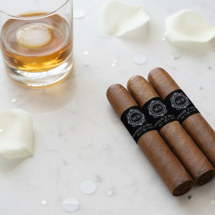 Utsmyckad blommonogram vigsel cigarrbandsetikett returadress etikett
