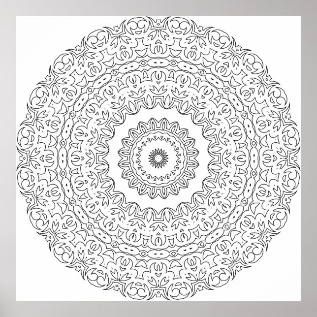 Utsmyckad blomsterliknande mandala med lagerformad poster (Framsidan)