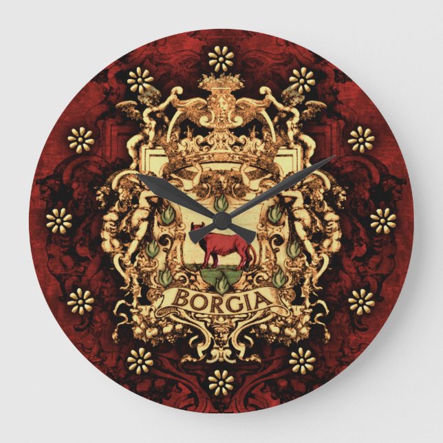 Utsmyckad Borgia vapensköld Stor Klocka (Framsida)