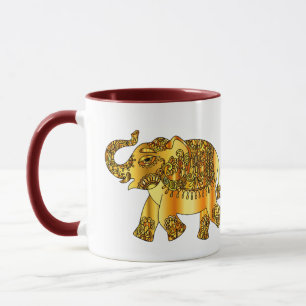 Utsmyckad elefant med den lyftta stammen för lyck mugg