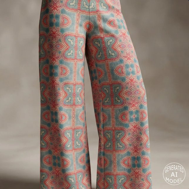 Utsmyckad etniskt indisk boho teal korallröd manda tyg (Skapare uppladdad)