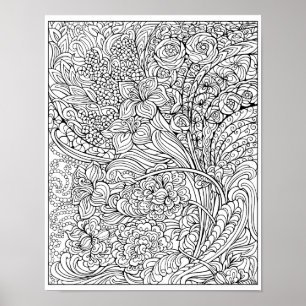Utsmyckad färgläggningaffisch för blommigt poster