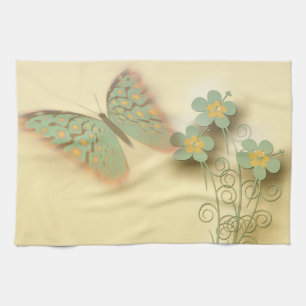 Utsmyckad fjäril & blommor kökshandduk