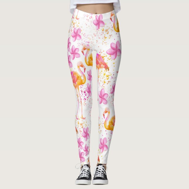 Utsmyckad Flamingo Leggings (Framsida)
