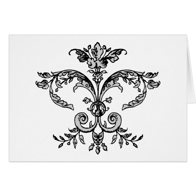 Utsmyckad Fleurish BW Hälsningskort (Framsidan Horizontal)