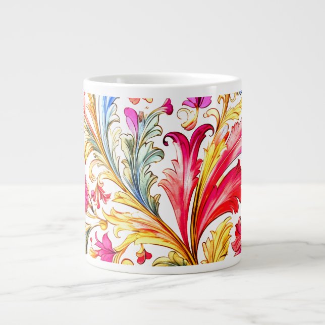 Utsmyckad florentinsk design vattenfärgblad jumbo mugg (Framsidan)