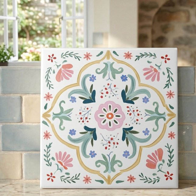 Utsmyckad folkkonstblomma dekorativ kakel (Ornate Folk Art Floral Decorative Tile
)