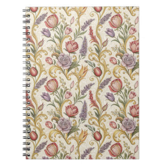 Utsmyckad fransk vintage blomster rullmönster kons anteckningsbok