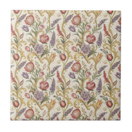 Utsmyckad fransk vintage blomster rullmönster kons kakelplatta
