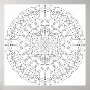 Utsmyckad Gitterblomma Mandala med Blommig Geometr Poster