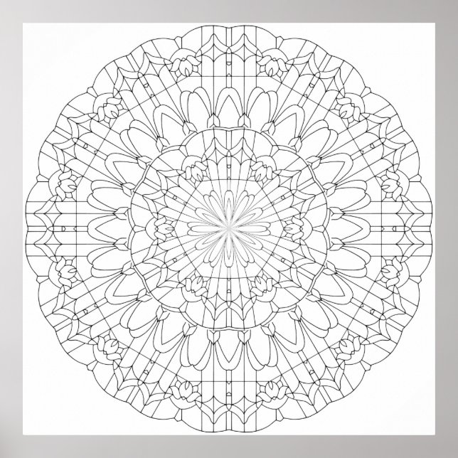 Utsmyckad Gitterblomma Mandala med Blommig Geometr Poster (Framsidan)