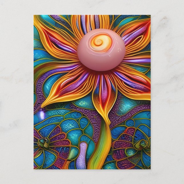 Utsmyckad Glasblomma Vykort (Framsida)