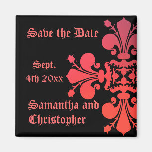 Utsmyckad Goth fleur de lys damastast spara datera Magnet
