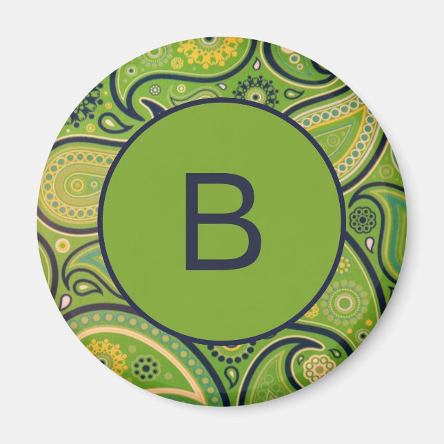 Utsmyckad grön paisley-mönster monogram magnet (Framsidan)