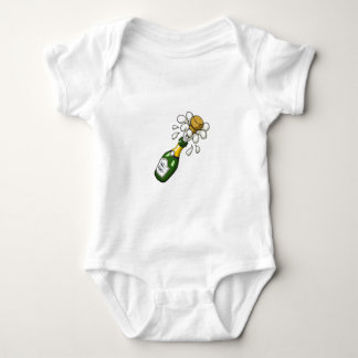 Utsmyckad grön tecknadchampagneflaska som poppar t-shirt