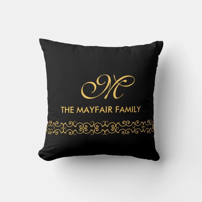 Utsmyckad gul guld- familjMonogramdesign Kudde (Framsida)