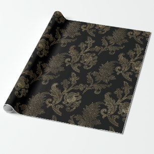 Utsmyckad guld vintage blom-överdrag för damask presentpapper
