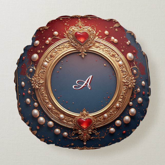 Utsmyckad guldram med hjärtformad ädelsten rund kudde (Framsidan)