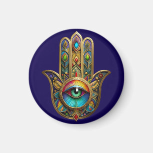 Utsmyckad Gylden Färgstark Hamsa Grön på Röd Tredj Magnet