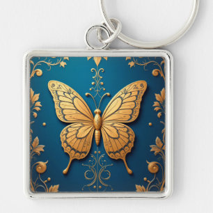 Utsmyckad gyllene  🦋 fjärilskonstpresent 🦋 fyrkantig silverfärgad nyckelring