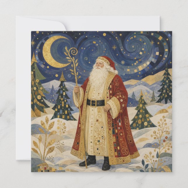 Utsmyckad gyllene jugend tomte vinter kort (Framsida)