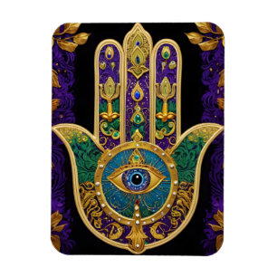 Utsmyckad Hamsa med tredje ögat i guld Magnet