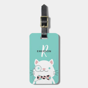 Utsmyckad katt med monogramen för Monocle   Bagagebricka