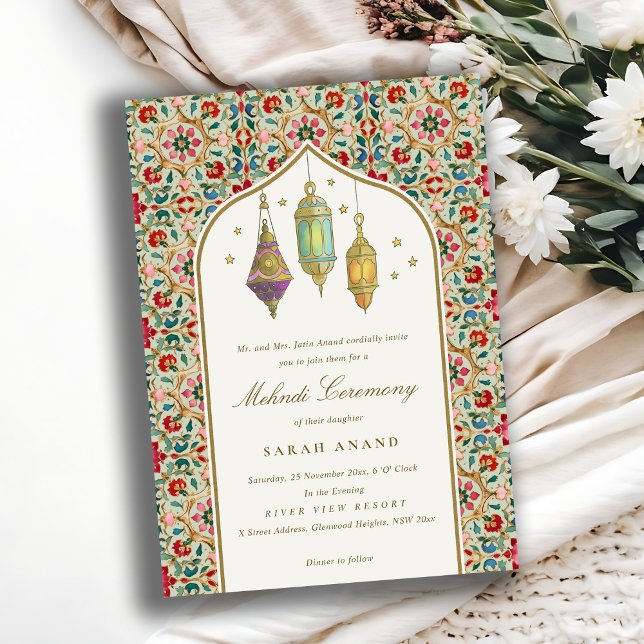 Utsmyckad Klassisk Blommig Ljuslykta Mehndi Ceremo Inbjudningar (Skapare uppladdad)