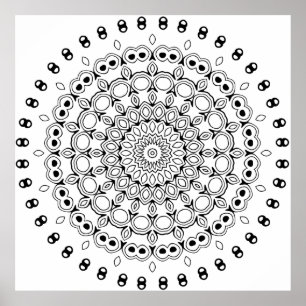Utsmyckad Lager-Mandala med Blad- och Klotdetaljer Poster