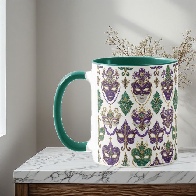 Utsmyckad Mardi Gras-mask Dekorativ Fleur De Lis-k Mugg (Ornate Mardi Gras Mask Decorative Fleur De Lis Art Mug)
