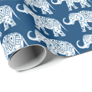 Utsmyckad mönstrad blåttelefant presentpapper
