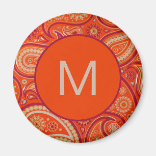 Utsmyckad Orange Paisley Mönsterinitial Magnet