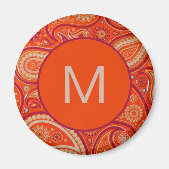 Utsmyckad Orange Paisley Mönsterinitial Magnet (Framsidan)