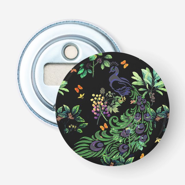Utsmyckad påfågel och vintage blomster flasköppnare (Framsidan)