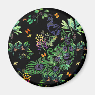 Utsmyckad påfågel och vintage blomster magnet