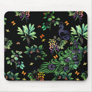 Utsmyckad påfågel och vintage blomster musmatta