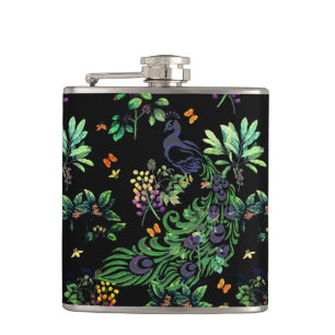 Utsmyckad påfågel- och vintageblommigt fickplunta