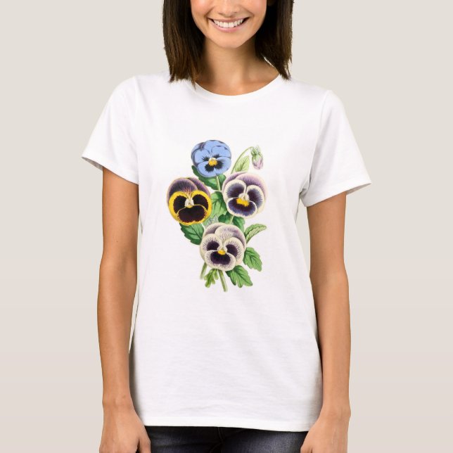 Utsmyckad Pansiesvintageillustration Tee Shirt (Framsida)