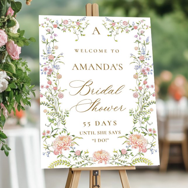 Utsmyckad Pastell Rosa Blommig Bröllopsfest Poster (Skapare uppladdad)