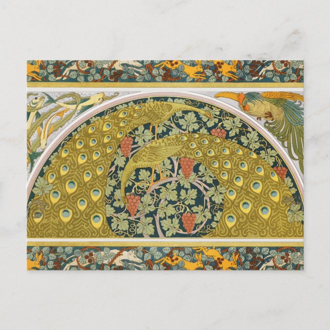 Utsmyckad Peacock-druvgard i William Morris-stil k Vykort (Framsida)