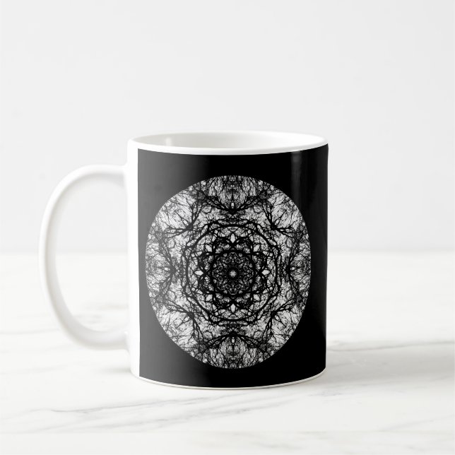 Utsmyckad rundadesign på Black. Kaffemugg (Vänster)
