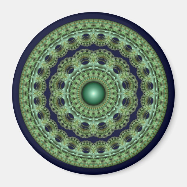 Utsmyckad sagorund fraktal mandala magnet (Framsidan)