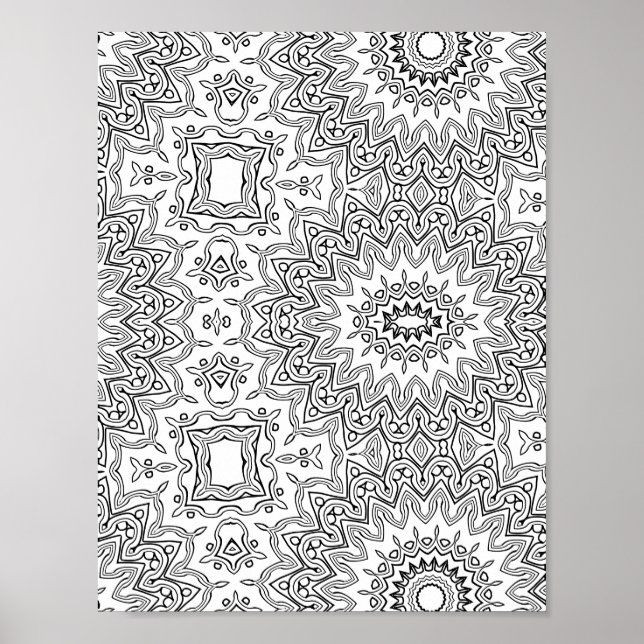 Utsmyckad solstrålning Mandala Mönster Målarbild K Poster (Framsidan)