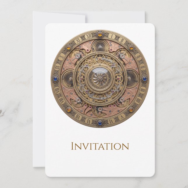 Utsmyckad Steampunk Klockverk Mandala med Mässings Inbjudningar (Framsida)