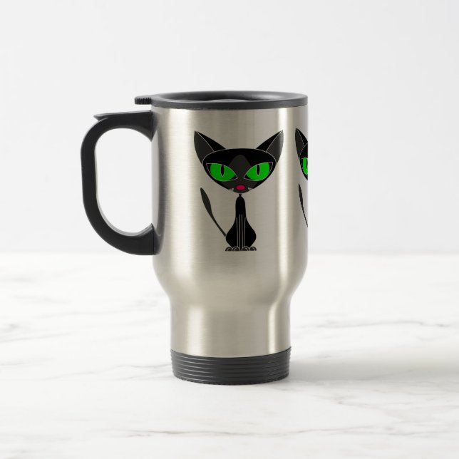 Utsmyckad travel mug för kattdjursvartkatt resemugg (Vänster)