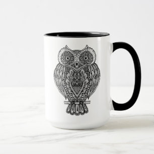 Utsmyckad uggla för inspirerad hand plockade mugg